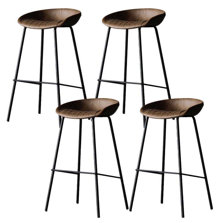 Matte Finish Footrest Upholstered Low Back Stool Industrial Home Leather Stool