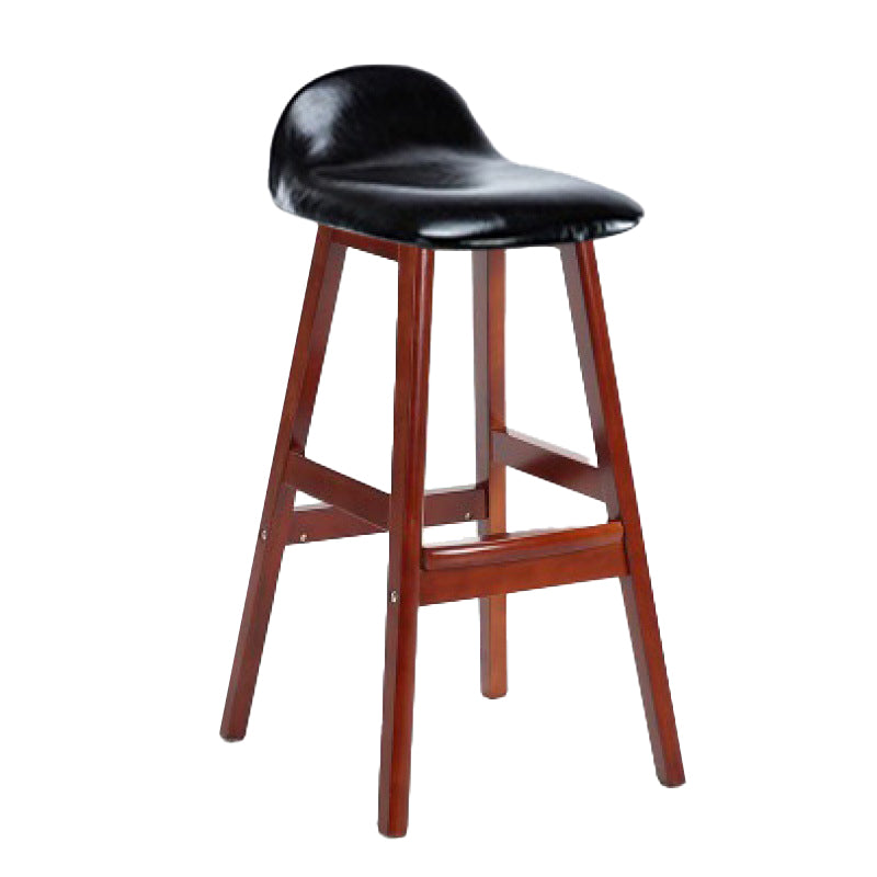 Scandinavian Linen Footrest Low Back Stool 27.55'' Rubberwood Bar Stool