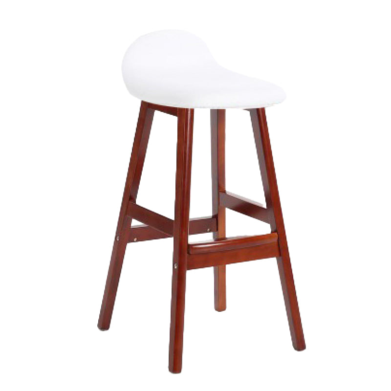 Scandinavian Linen Footrest Low Back Stool 27.55'' Rubberwood Bar Stool