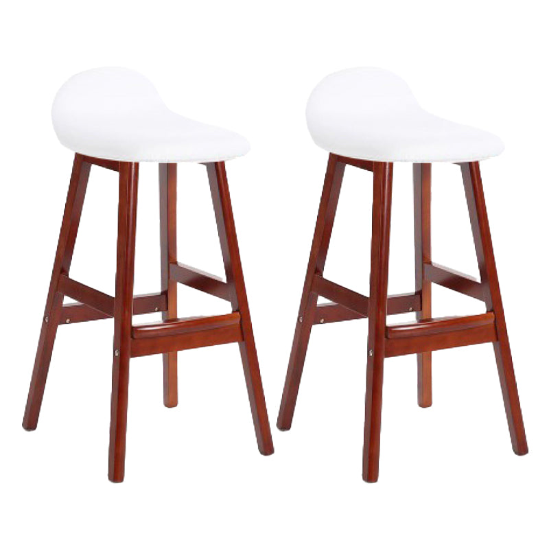 Scandinavian Linen Footrest Low Back Stool 27.55'' Rubberwood Bar Stool