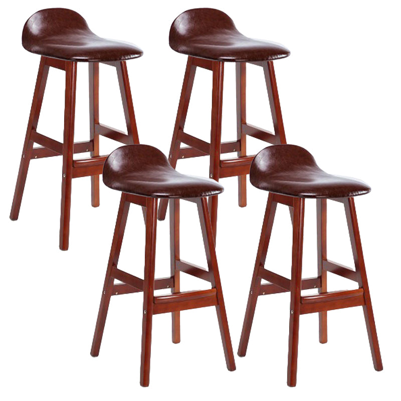 Scandinavian Linen Footrest Low Back Stool 27.55'' Rubberwood Bar Stool