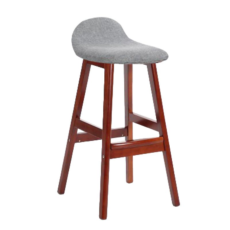 Scandinavian Linen Footrest Low Back Stool 27.55'' Rubberwood Bar Stool