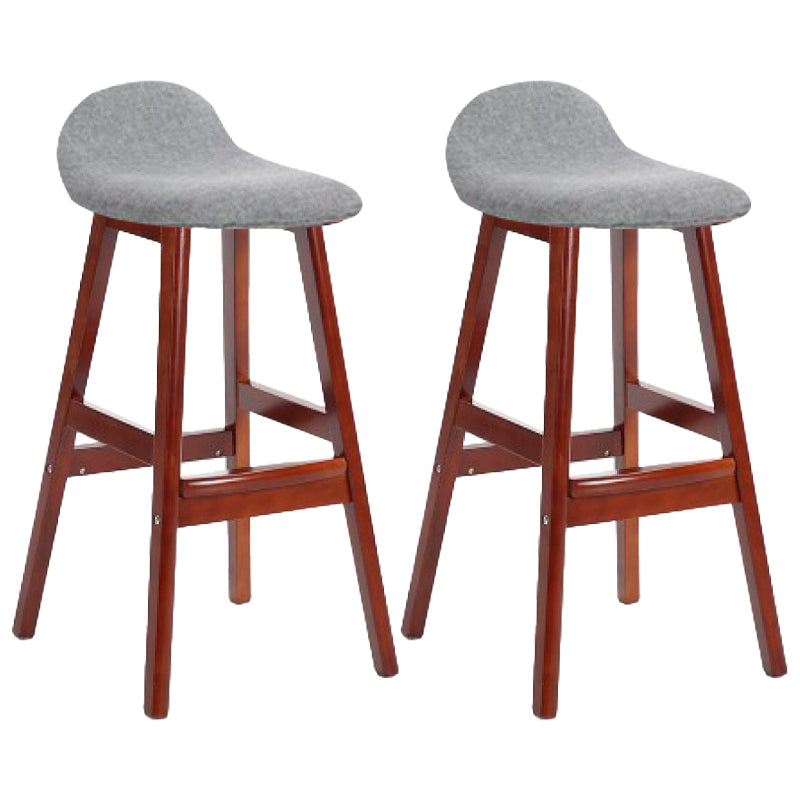 Scandinavian Linen Footrest Low Back Stool 27.55'' Rubberwood Bar Stool