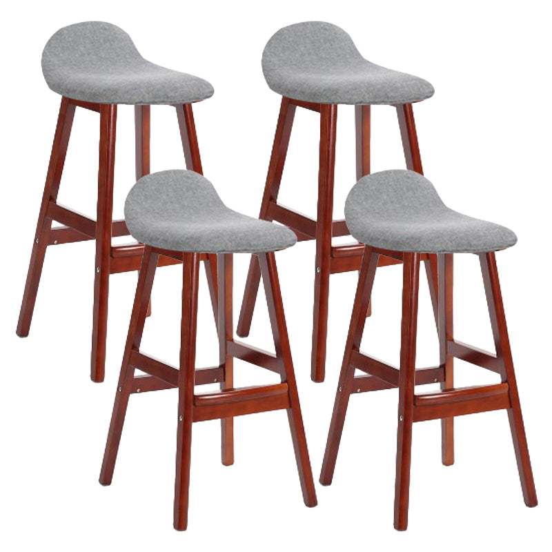 Scandinavian Linen Footrest Low Back Stool 27.55'' Rubberwood Bar Stool