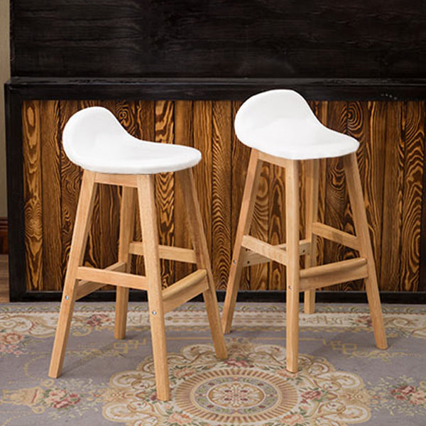 Scandinavian Linen Footrest Low Back Stool 27.55'' Rubberwood Bar Stool