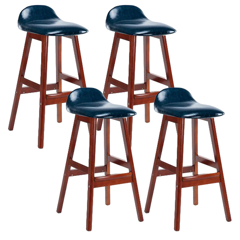 Scandinavian Linen Footrest Low Back Stool 27.55'' Rubberwood Bar Stool