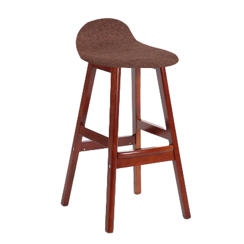 Scandinavian Linen Footrest Low Back Stool 27.55'' Rubberwood Bar Stool