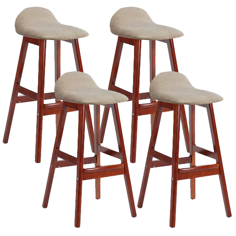 Scandinavian Linen Footrest Low Back Stool 27.55'' Rubberwood Bar Stool