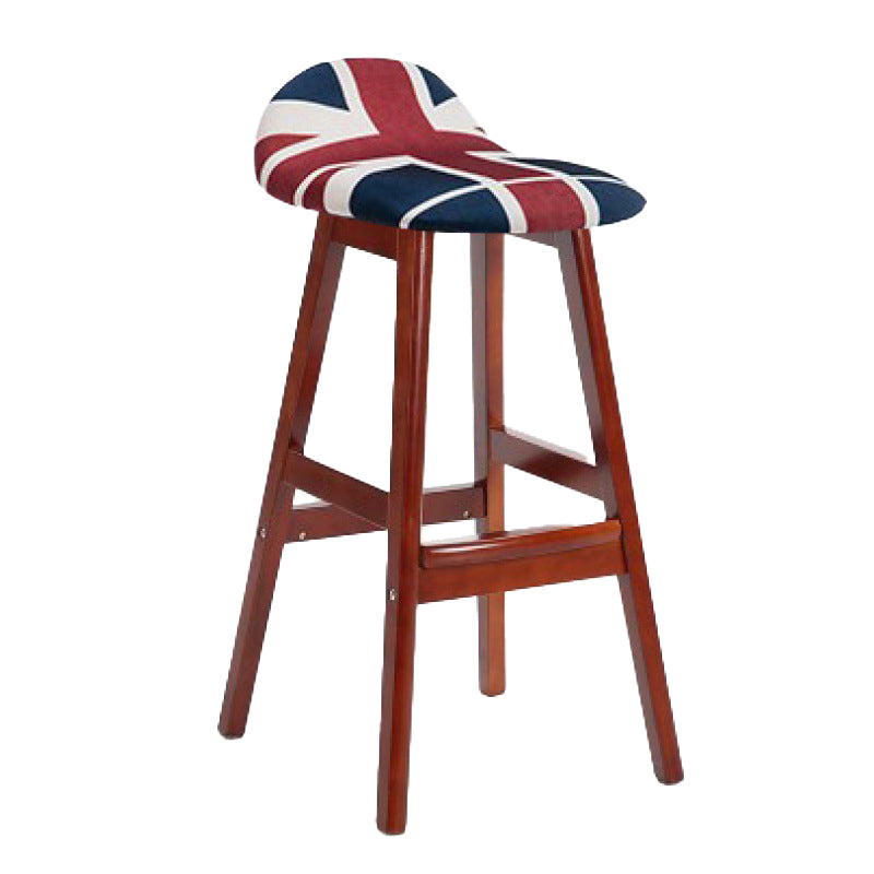 Scandinavian Linen Footrest Low Back Stool 27.55'' Rubberwood Bar Stool