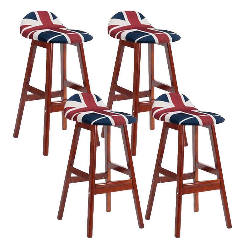 Scandinavian Linen Footrest Low Back Stool 27.55'' Rubberwood Bar Stool