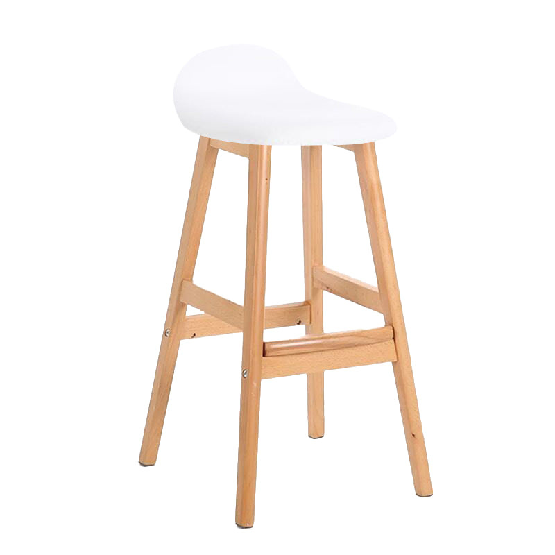 Scandinavian Linen Footrest Low Back Stool 27.55'' Rubberwood Bar Stool
