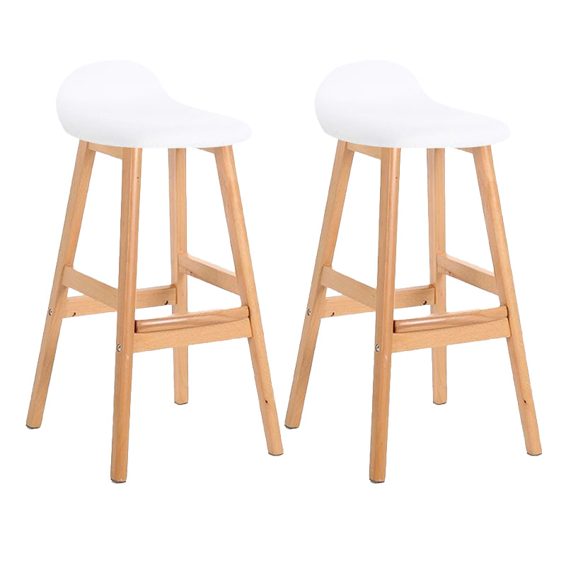 Scandinavian Linen Footrest Low Back Stool 27.55'' Rubberwood Bar Stool