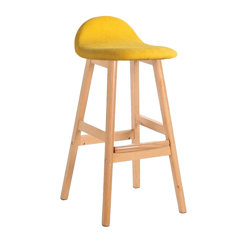 Scandinavian Linen Footrest Low Back Stool 27.55'' Rubberwood Bar Stool