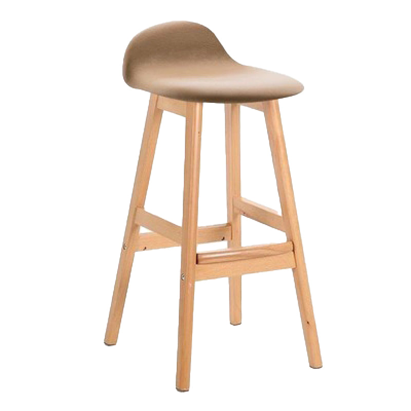 Scandinavian Linen Footrest Low Back Stool 27.55'' Rubberwood Bar Stool