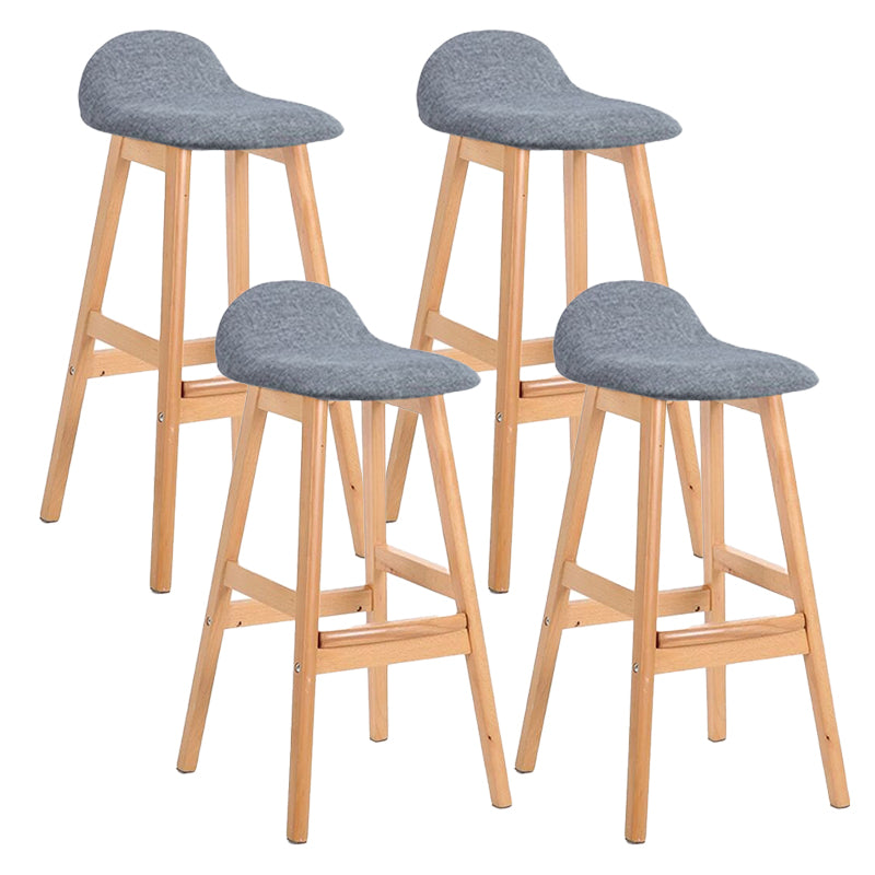 Scandinavian Linen Footrest Low Back Stool 27.55'' Rubberwood Bar Stool