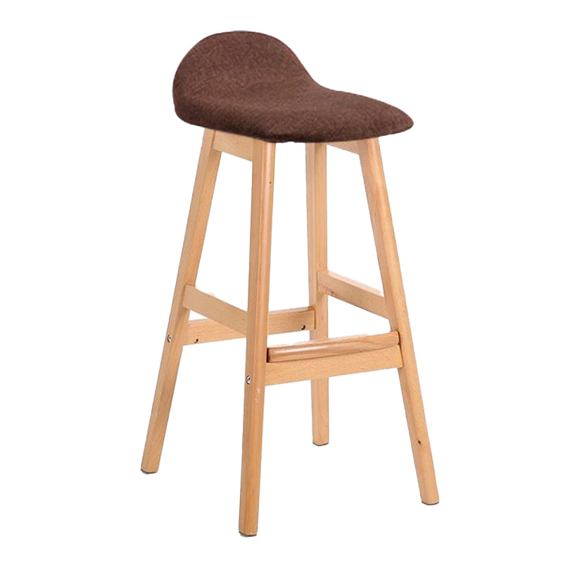 Scandinavian Linen Footrest Low Back Stool 27.55'' Rubberwood Bar Stool