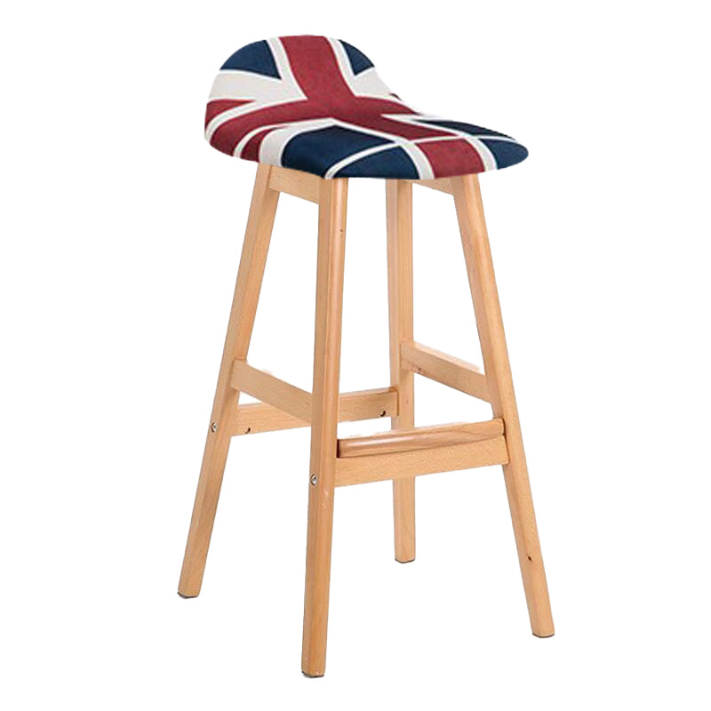 Scandinavian Linen Footrest Low Back Stool 27.55'' Rubberwood Bar Stool