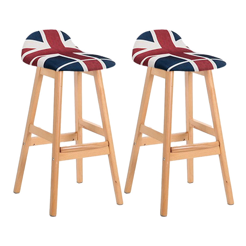 Scandinavian Linen Footrest Low Back Stool 27.55'' Rubberwood Bar Stool