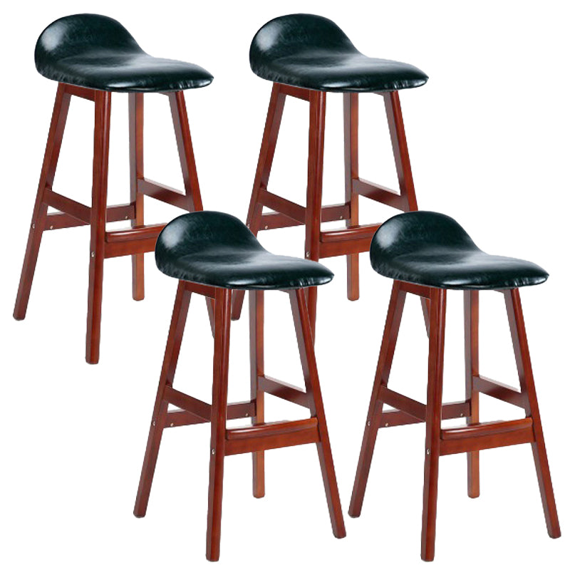 Scandinavian Linen Footrest Low Back Stool 27.55'' Rubberwood Bar Stool