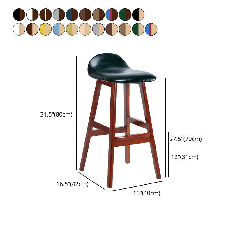 Scandinavian Linen Footrest Low Back Stool 27.55'' Rubberwood Bar Stool