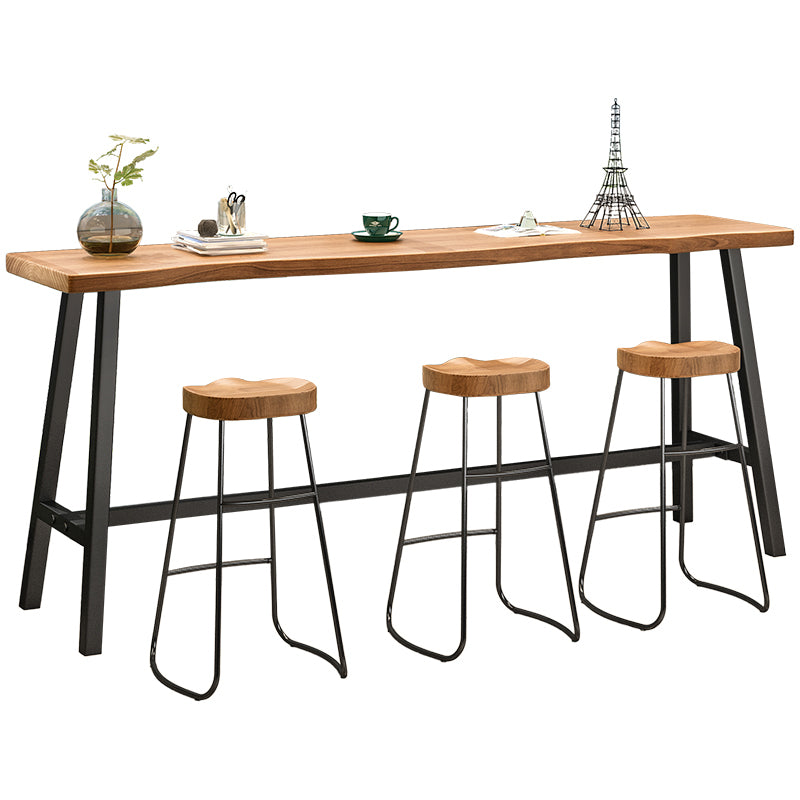 1/4 Pieces Industrial Iron Bar Table Set Rectangle Wood Bistro Set with Footrest