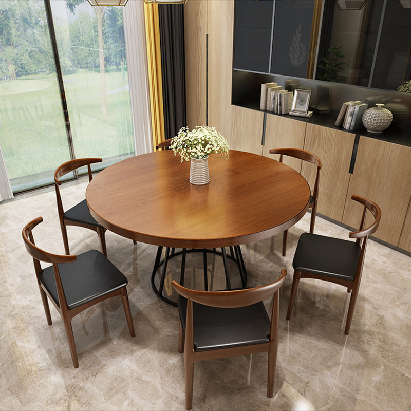 Round Dining Table Contemporary Style Solid Wood Dinner Table for Kitchen Home