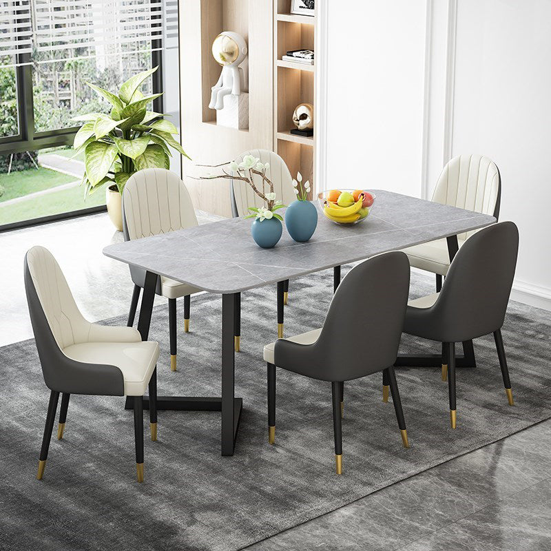 Sintered Stone Rectangle Dining Table Modern Dining Room Table with Double Pedestal