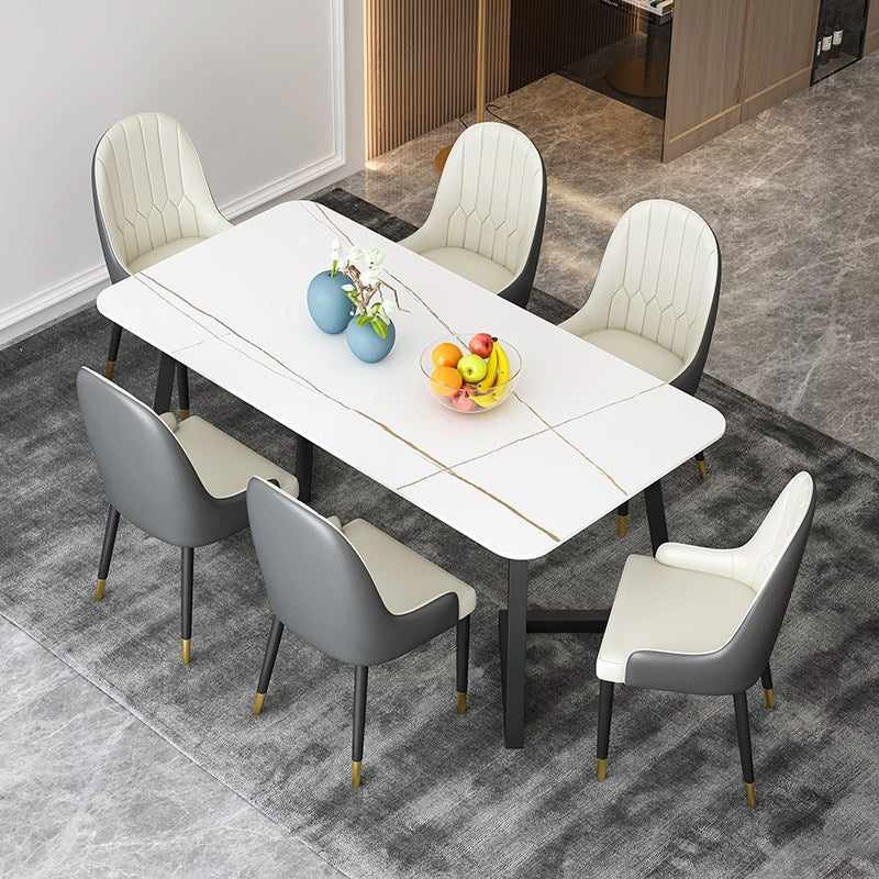 Sintered Stone Rectangle Dining Table Modern Dining Room Table with Double Pedestal