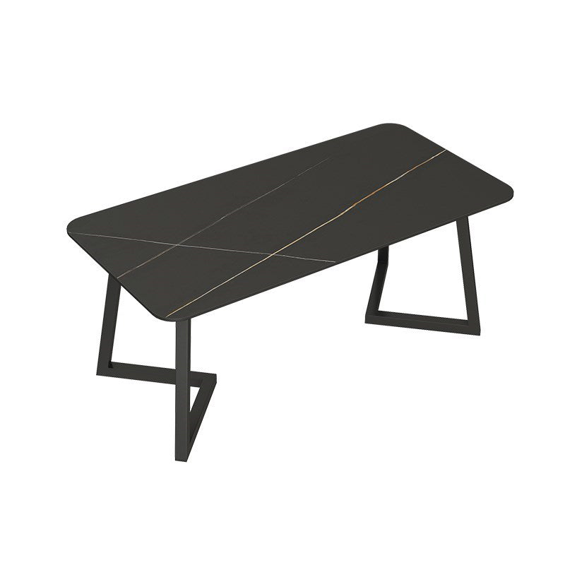 Sintered Stone Rectangle Dining Table Modern Dining Room Table with Double Pedestal