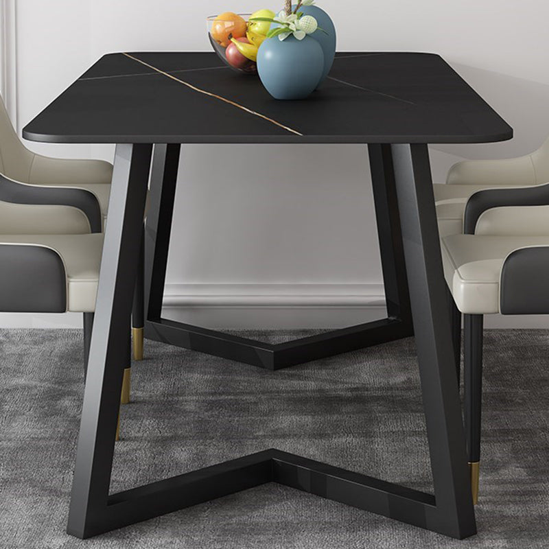 Sintered Stone Rectangle Dining Table Modern Dining Room Table with Double Pedestal
