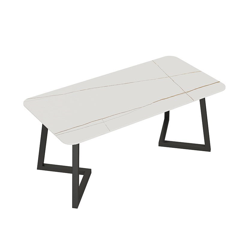 Sintered Stone Rectangle Dining Table Modern Dining Room Table with Double Pedestal