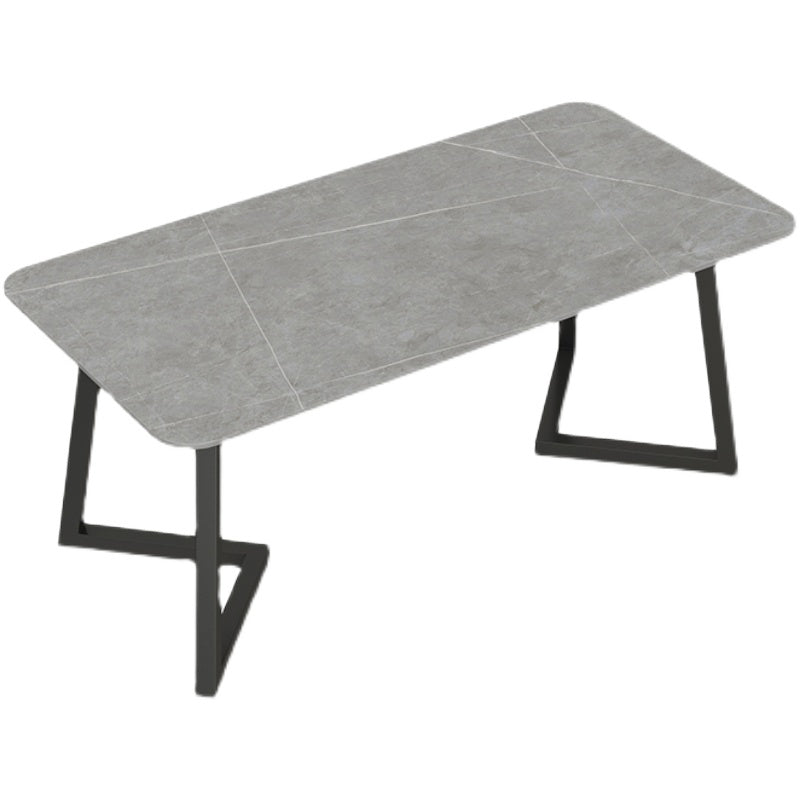 Sintered Stone Rectangle Dining Table Modern Dining Room Table with Double Pedestal