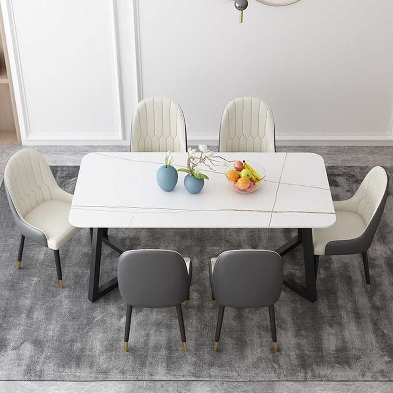 Sintered Stone Rectangle Dining Table Modern Dining Room Table with Double Pedestal