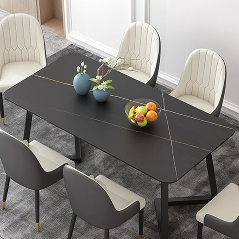 Sintered Stone Rectangle Dining Table Modern Dining Room Table with Double Pedestal