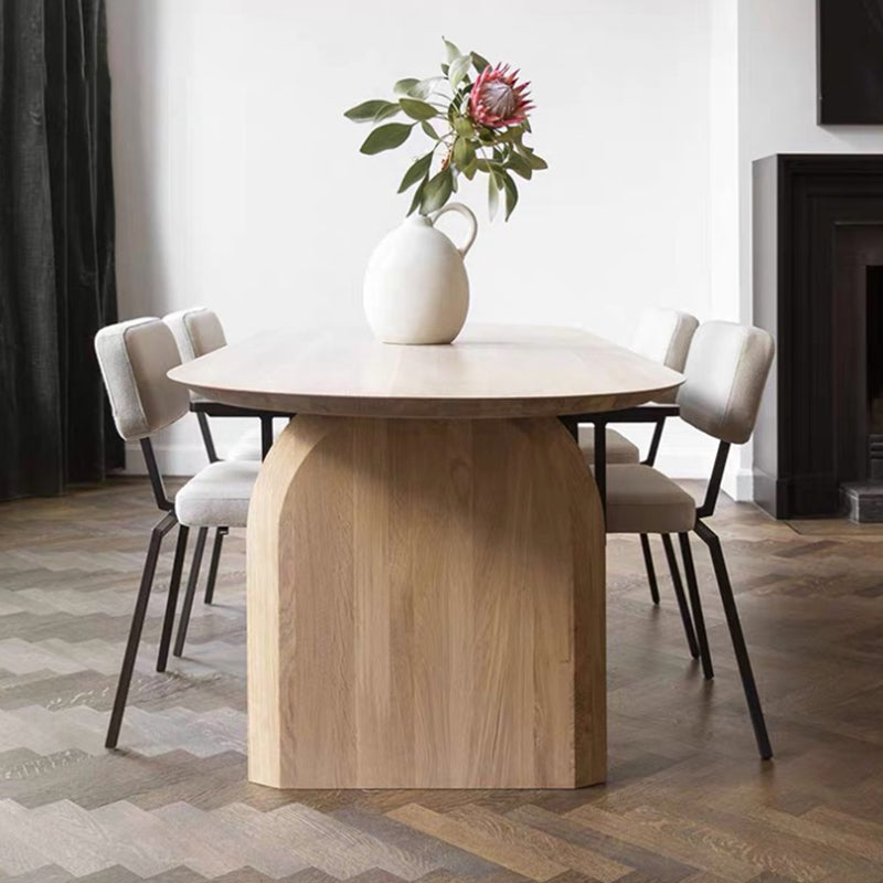 Modern Natural Oval Dining Room Table Pine Solid Wood Double Pedestal Table