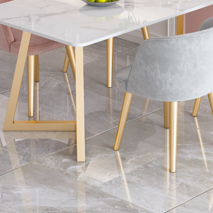 Traditional Luxury Dining Table White Stone Top Gold Base Dining Room Table
