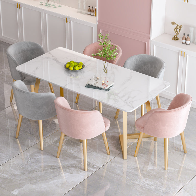 Traditional Luxury Dining Table White Stone Top Gold Base Dining Room Table