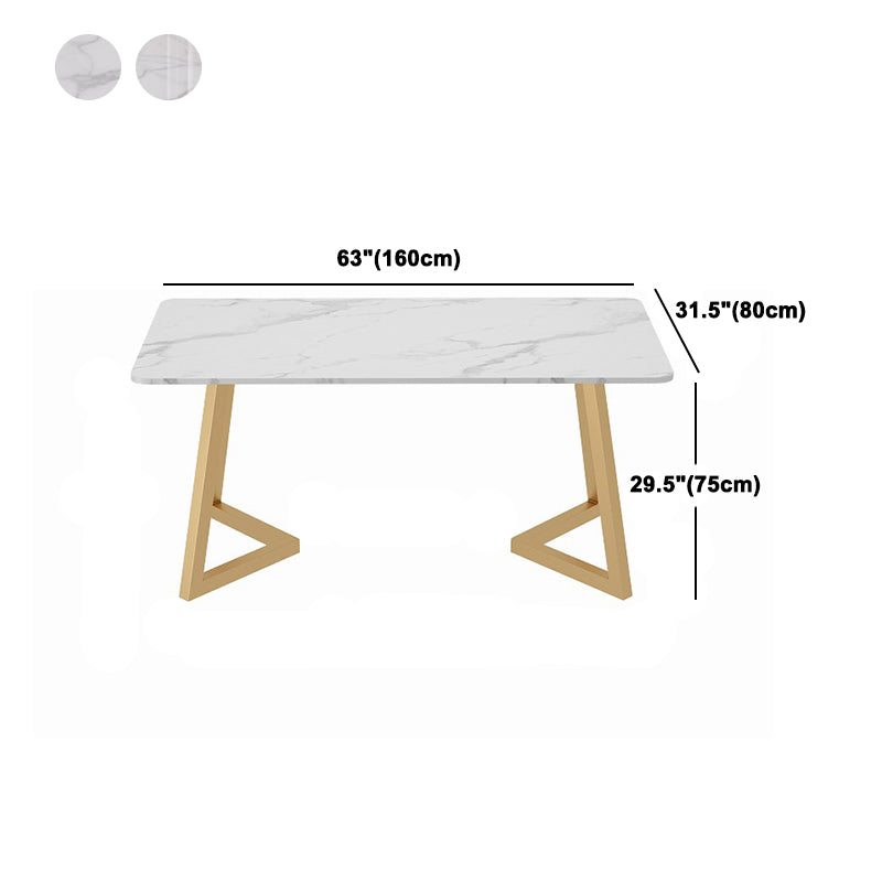Traditional Luxury Dining Table White Stone Top Gold Base Dining Room Table