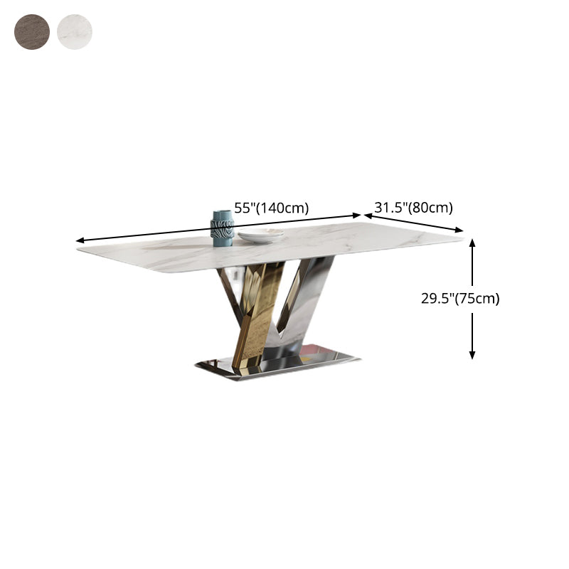 Luxury Sintered Stone Top Table Rectangle Table with Pedestal in Gold and Silver