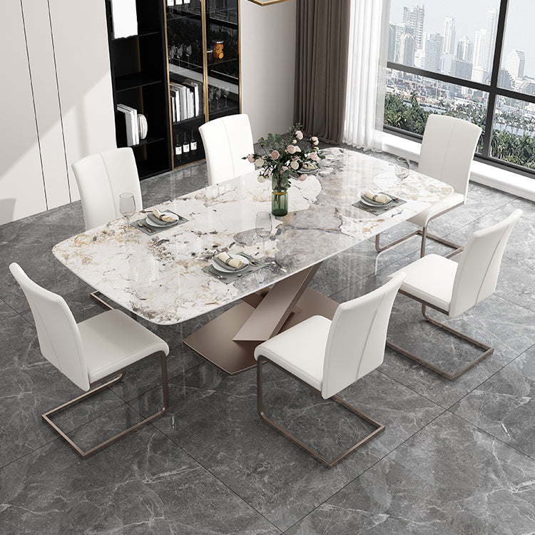 Luxury Sintered Stone Dining Table Rectangle Indoor Table with Gold Metal Pedestal