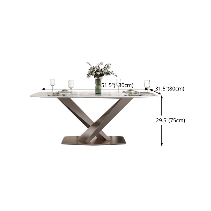 Luxury Sintered Stone Dining Table Rectangle Indoor Table with Gold Metal Pedestal