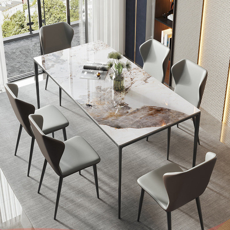 Industrial Style Rectangle Dining Table Stone Furniture with Metal 4 Legs