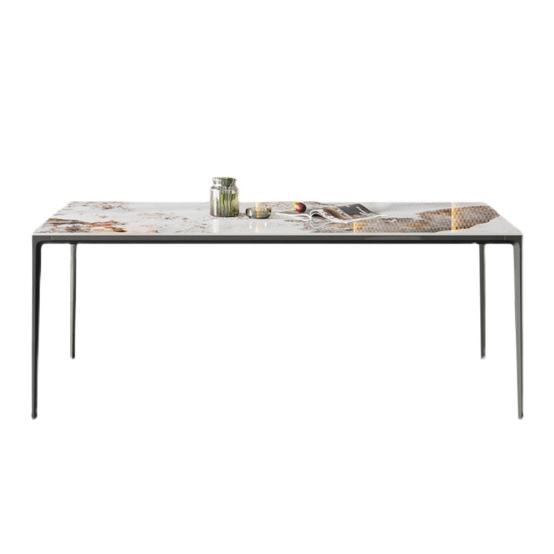 Industrial Style Rectangle Dining Table Stone Furniture with Metal 4 Legs