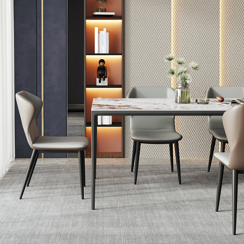 Industrial Style Rectangle Dining Table Stone Furniture with Metal 4 Legs