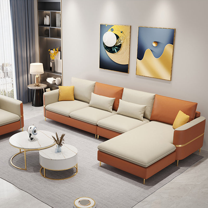 35.4"H Modern Square Arm Faux Leather Sofa& Chaise for Living Room