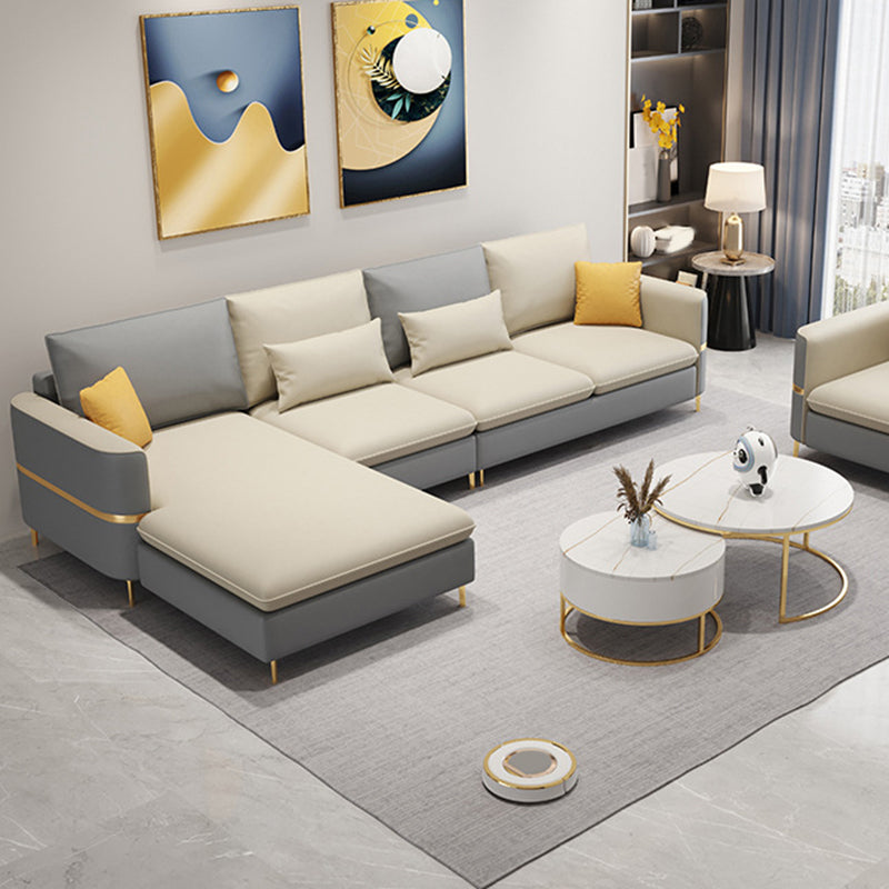 35.4"H Modern Square Arm Faux Leather Sofa& Chaise for Living Room