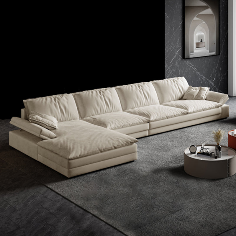 31.5"H White Faux Leather Pillow Top Arm Sofa & Chaise for Living Room