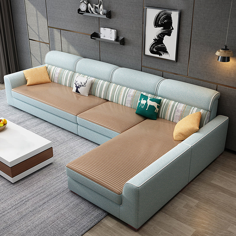 Modern Fabric Sofa & Chaise Square Arm Sofa with Bolster Pillows