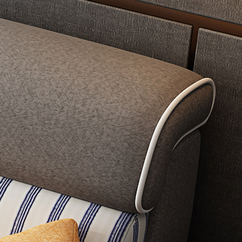 Modern Fabric Sofa & Chaise Square Arm Sofa with Bolster Pillows
