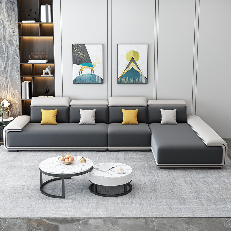 30.3"H Modern Faux Leather Square Arm Sofa & Chaise for Living Room